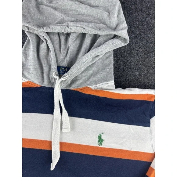 Polo Ralph Lauren Striped Hoodie Mens M Blue Orange White Pony - Picture 3 of 8